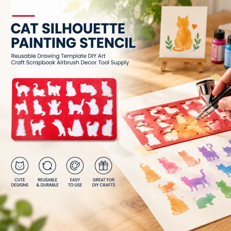 Art Craft Template - Cat Silhouette Painting Stencil Reusable Drawing