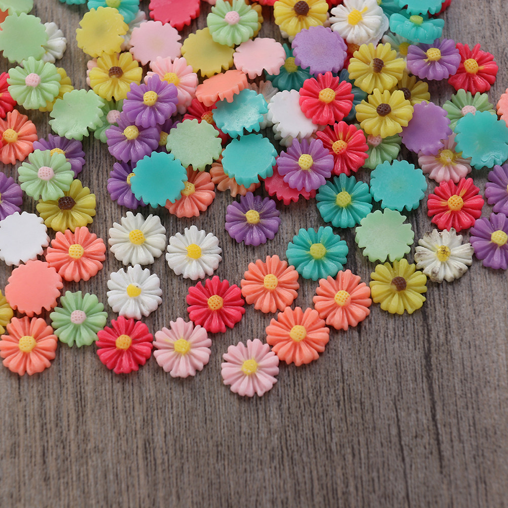 Box Art And Craft - 200Pcs 13Mm Resin Daisy Flower Cabochons