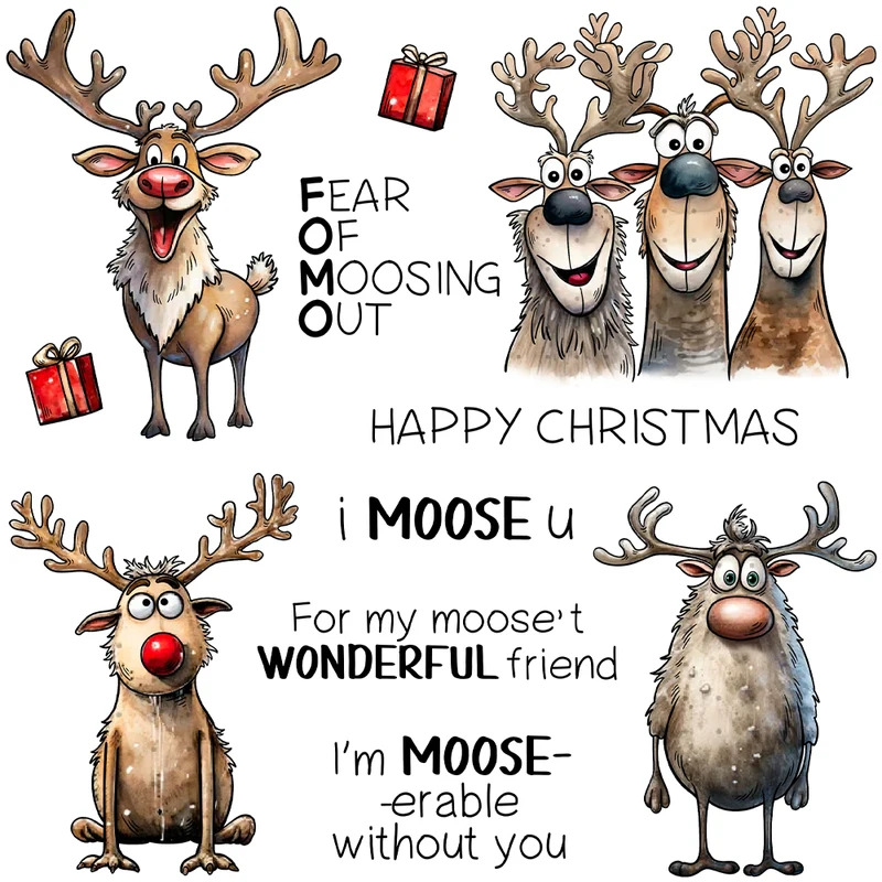 Rubber Stamp Blank - Cute Christmas Reindeer Cutting Dies Clear