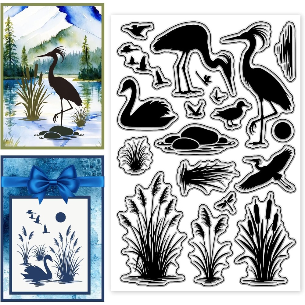 Wetlands Birds Pattern Clear S - Rubber Stamp Blank review and price