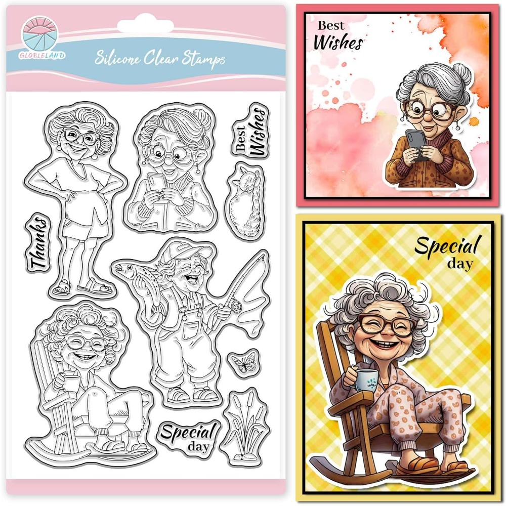 Smiling Old Lady Clear Stamps  - Rubber Stamp Blank review and price